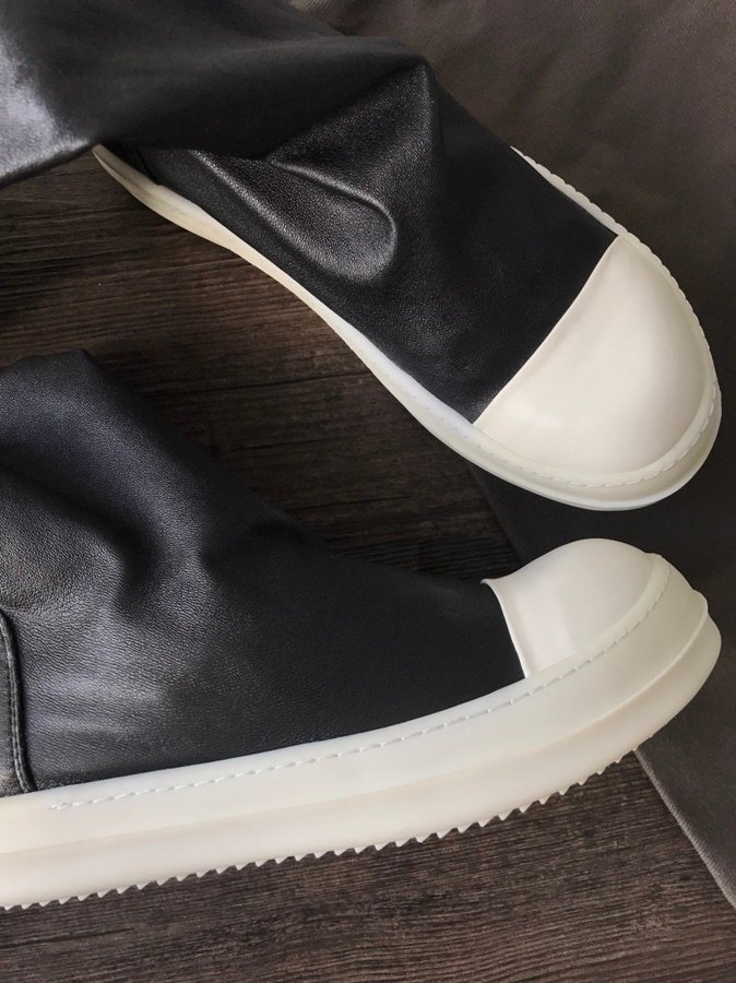 Aurora Custom Rick Owens Mainline Thigh-High Over-the-Knee Stretch Lambskin Sock Boots - Core Black & Milk Sole (1:1 Deconstructed Edition) - Image 8