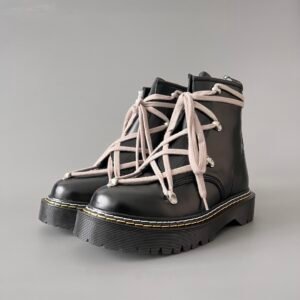 Aurora Custom Rick Owens x Dr. Martens 1460 Megalace Platform Boot - Black Smooth Leather & Tactical Speed Hooks (1:1 Deconstructed)