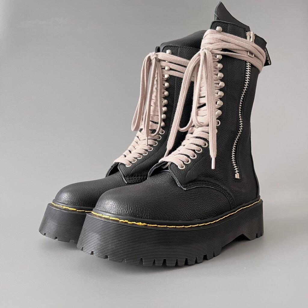 Aurora Custom Rick Owens x Dr. Martens 1918 Multi-Hook Platform Boot - Premium Grained Leather & Pearl Long Laces (1:1 Deconstructed Edition)