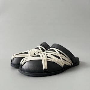 Aurora Custom Rick Owens Mainline Leather Megalace Sabot Clogs - Black Calfskin with Cream Megalace (1:1 Deconstructed)