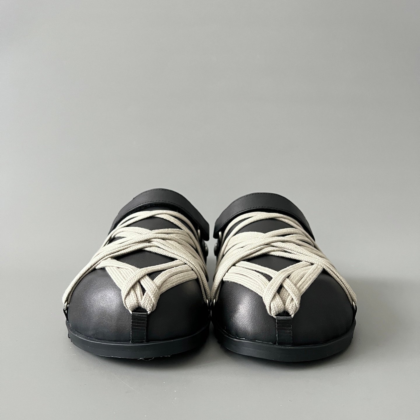 Aurora Custom Rick Owens Mainline Leather Megalace Sabot Clogs - Black Calfskin with Cream Megalace (1:1 Deconstructed) - Image 2