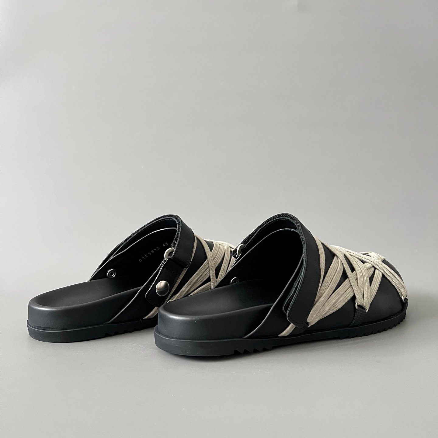 Aurora Custom Rick Owens Mainline Leather Megalace Sabot Clogs - Black Calfskin with Cream Megalace (1:1 Deconstructed) - Image 4