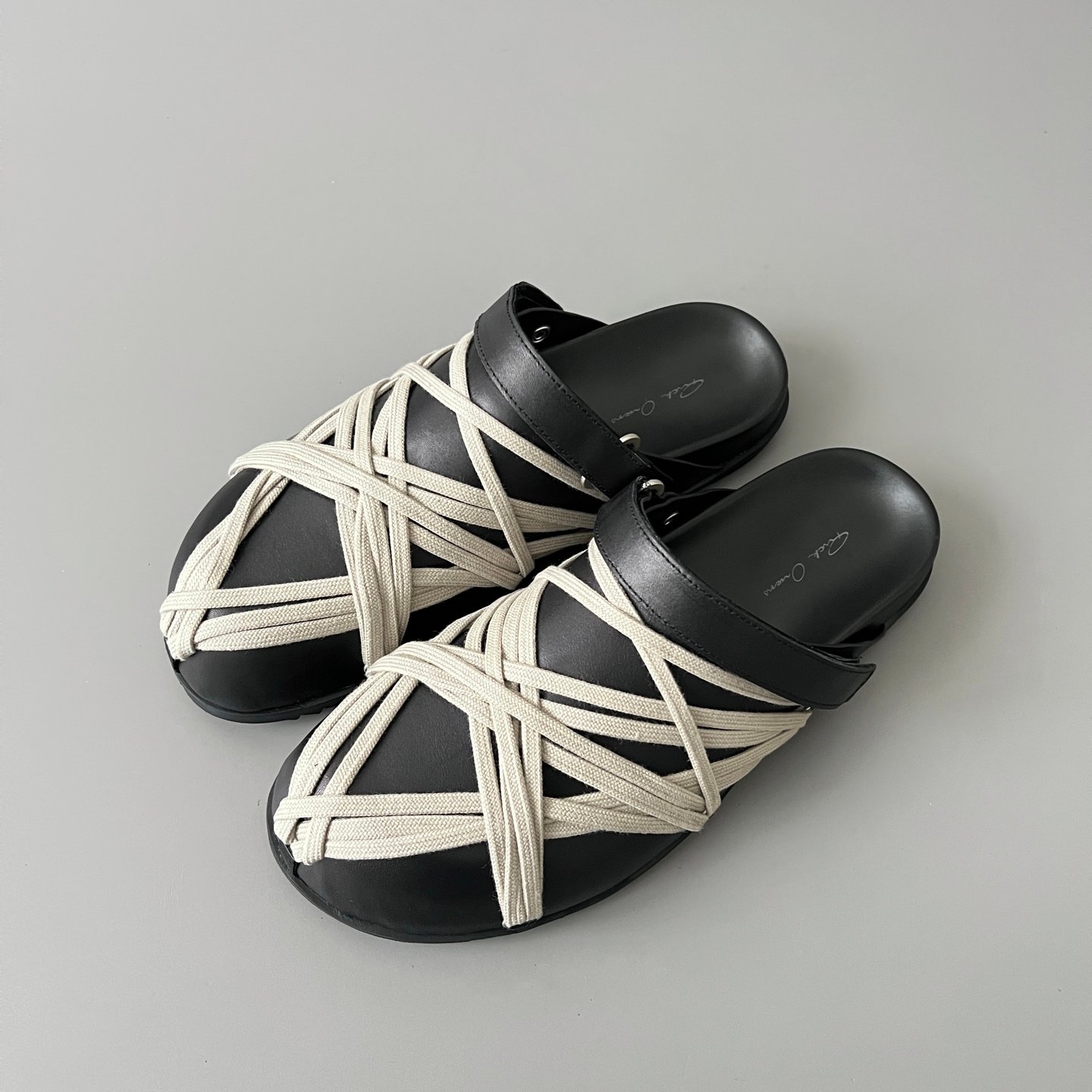 Aurora Custom Rick Owens Mainline Leather Megalace Sabot Clogs - Black Calfskin with Cream Megalace (1:1 Deconstructed) - Image 8