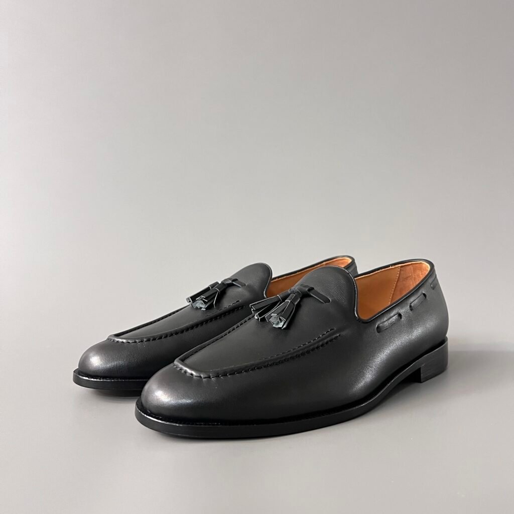 Aurora Custom Loro Piana Mainline Classic Tassel Loafer - Premium Onyx Black Smooth Leather Edition