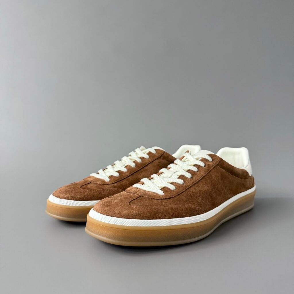 Aurora Custom Loro Piana Classic Play Low-Top Sneaker - Chestnut Brown Suede with Transparent Gum Capsule Outsole (Unisex Edition)