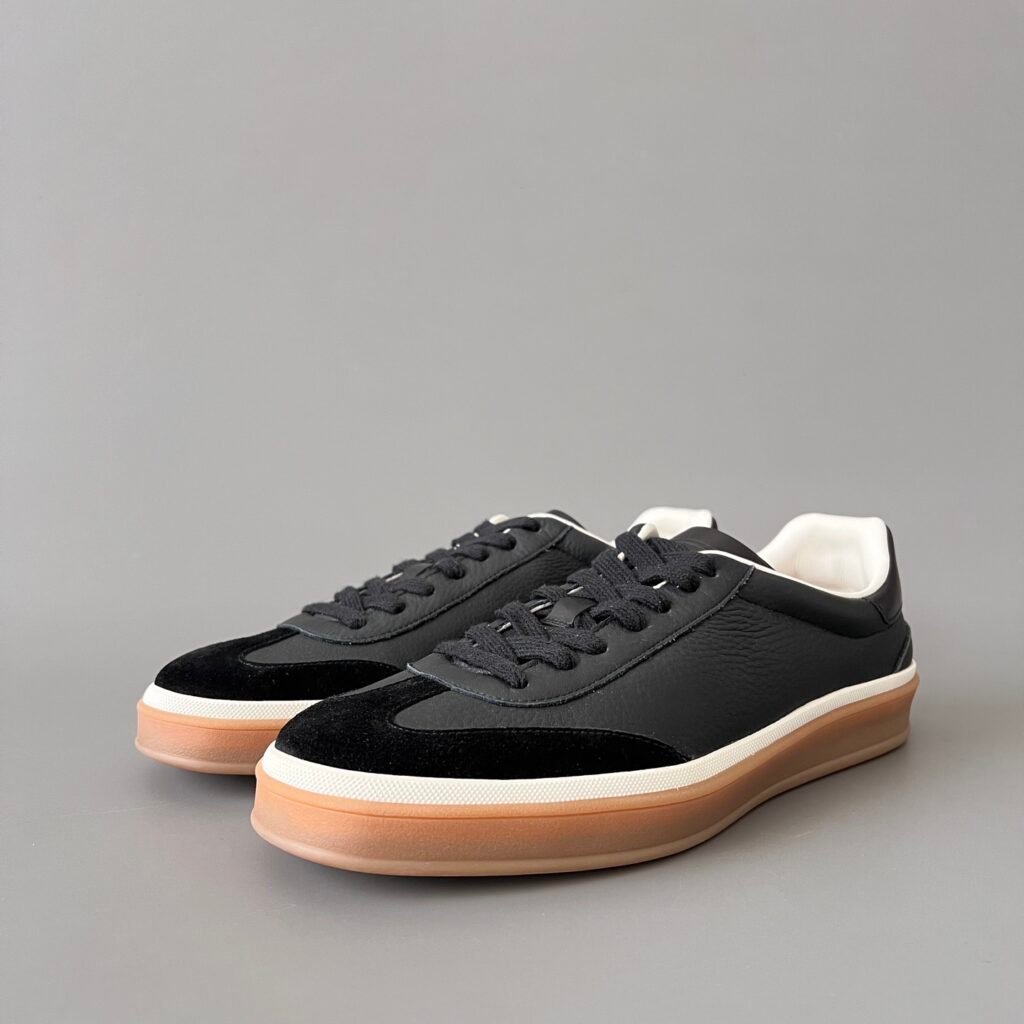 Aurora Custom Loro Piana Classic Play Low-Top Sneaker - Midnight Black Leather & Suede Hybrid with Transparent Gum Outsole (Unisex Edition)
