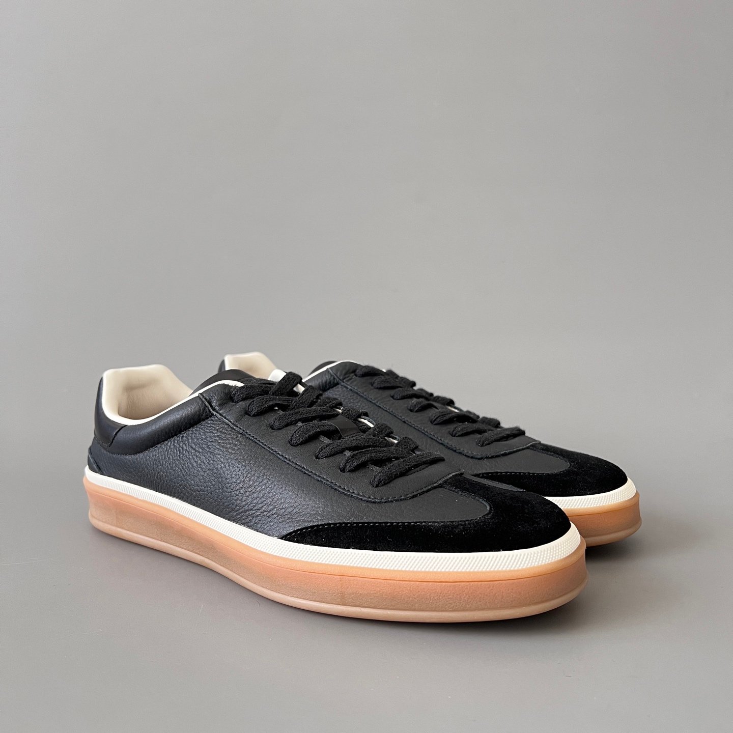 Aurora Custom Loro Piana Classic Play Low-Top Sneaker - Midnight Black Leather & Suede Hybrid with Transparent Gum Outsole (Unisex Edition) - Image 3
