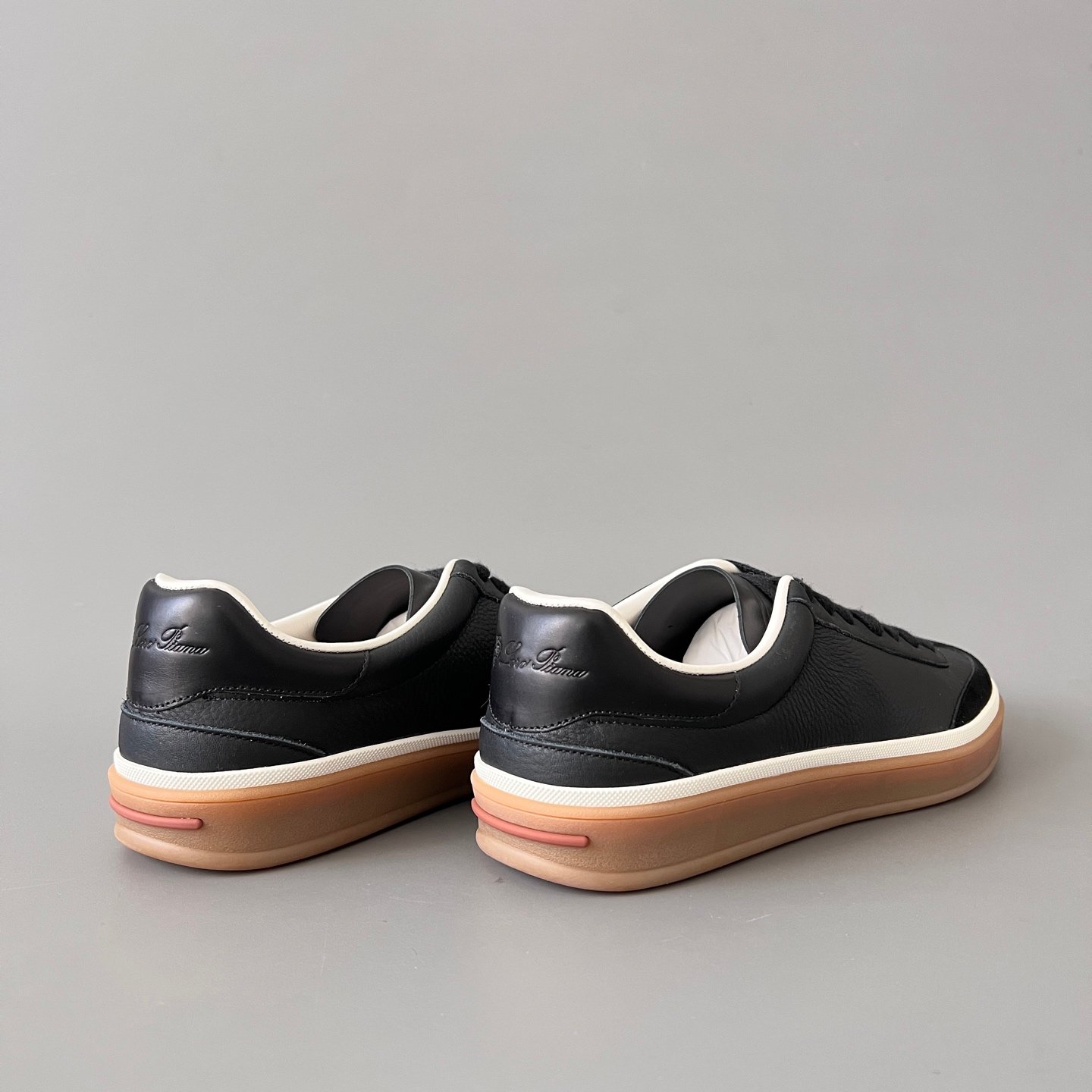 Aurora Custom Loro Piana Classic Play Low-Top Sneaker - Midnight Black Leather & Suede Hybrid with Transparent Gum Outsole (Unisex Edition) - Image 4