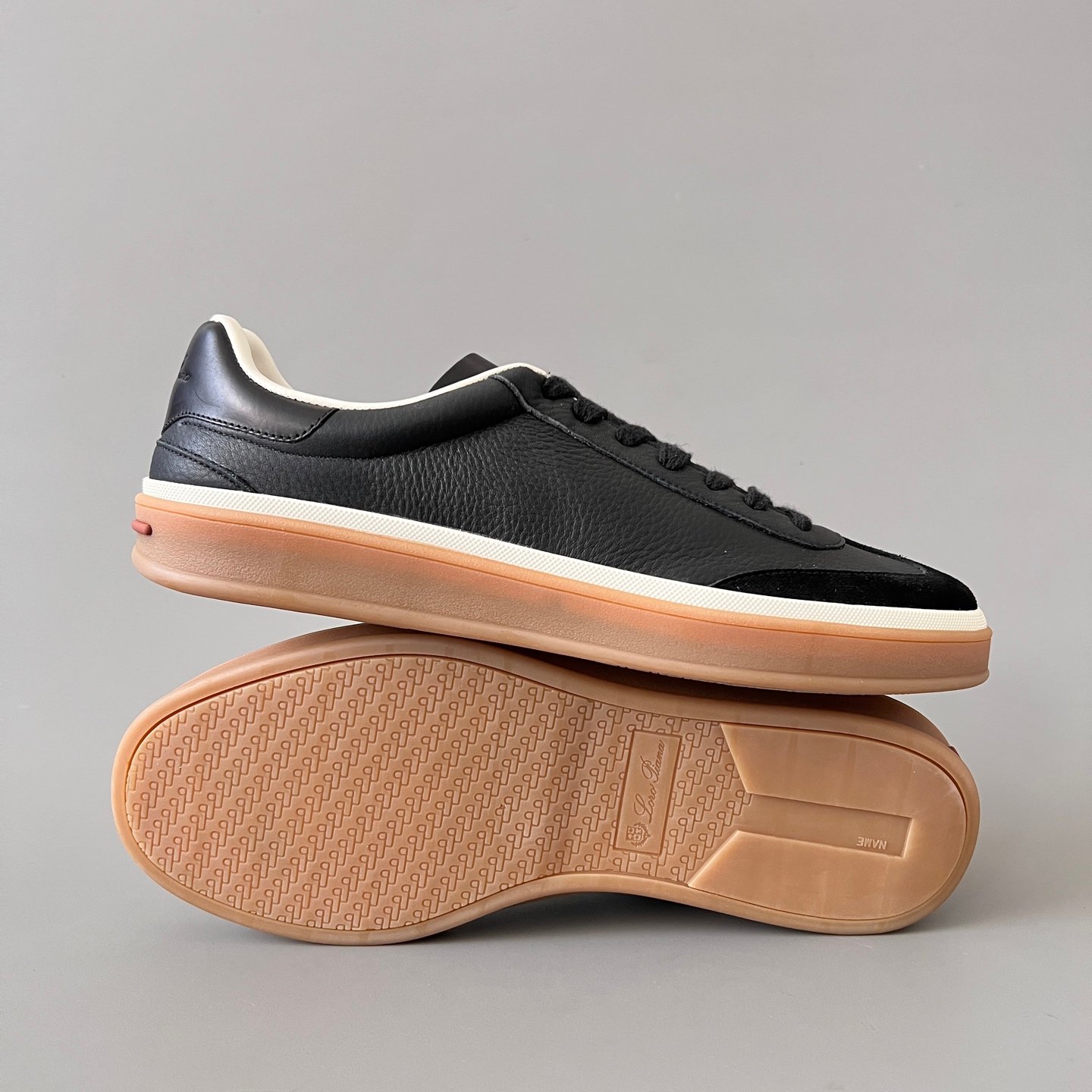 Aurora Custom Loro Piana Classic Play Low-Top Sneaker - Midnight Black Leather & Suede Hybrid with Transparent Gum Outsole (Unisex Edition) - Image 6