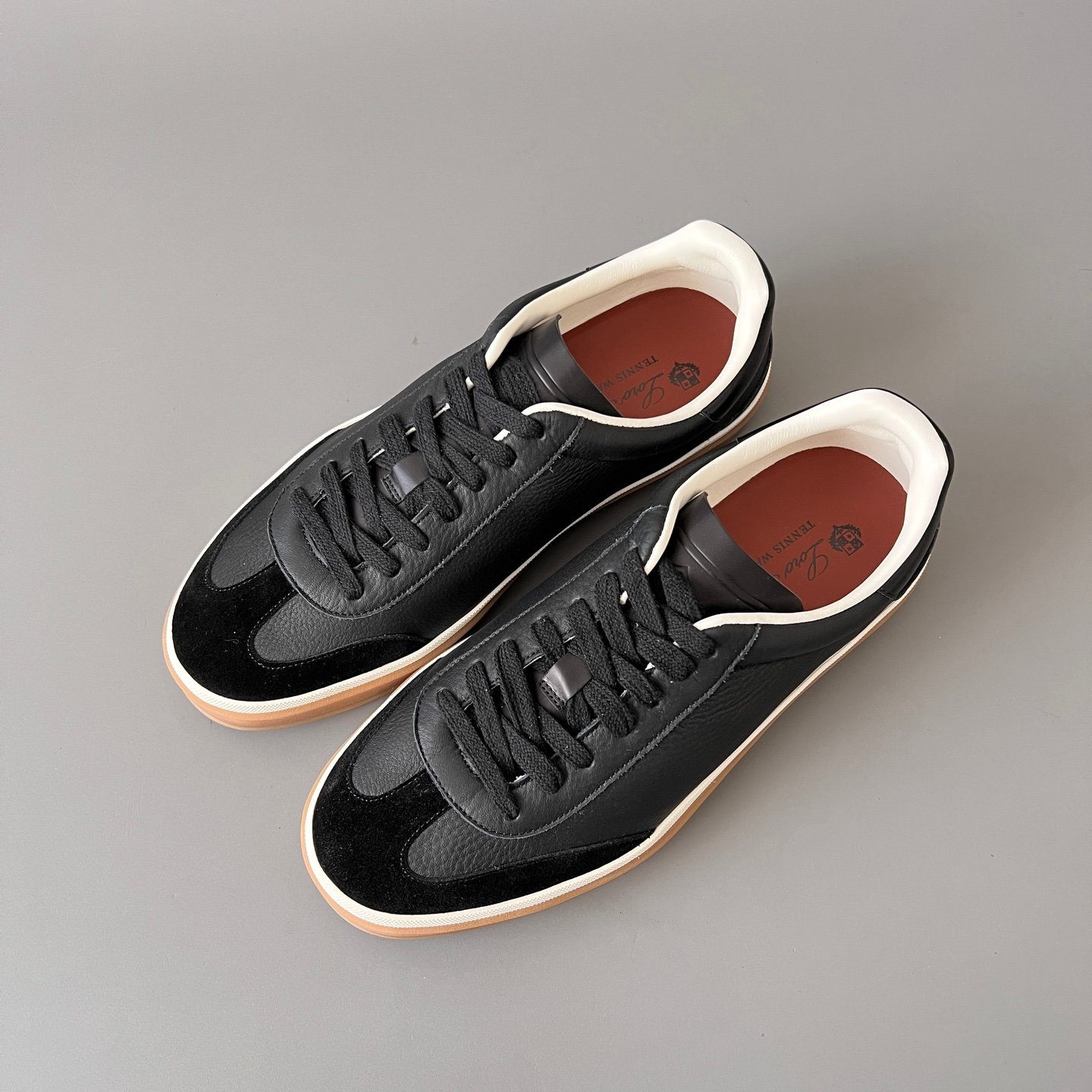 Aurora Custom Loro Piana Classic Play Low-Top Sneaker - Midnight Black Leather & Suede Hybrid with Transparent Gum Outsole (Unisex Edition) - Image 8