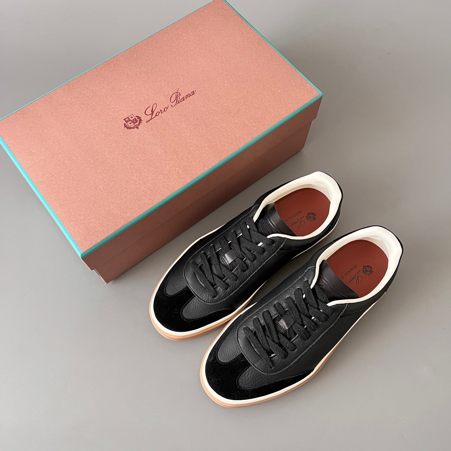 Aurora Custom Loro Piana Classic Play Low-Top Sneaker - Midnight Black Leather & Suede Hybrid with Transparent Gum Outsole (Unisex Edition) - Image 9