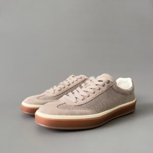 Aurora Custom Loro Piana Classic Play Low-Top Sneaker - Desert Mist Technical Knit & Taupe Suede