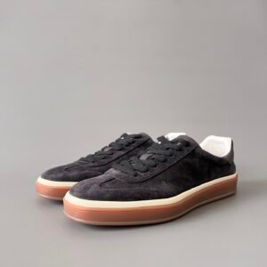 Aurora Custom Loro Piana Classic Play Low-Top Sneaker - Charcoal Grey Suede with Transparent Gum Outsole (Unisex Edition)