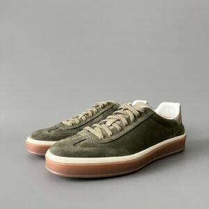Aurora Custom Loro Piana Classic Play Low-Top Sneaker - Army Green Suede with Transparent Gum Outsole (Unisex Edition)