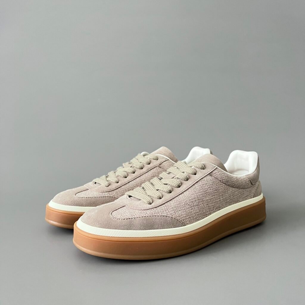 Aurora Custom Loro Piana Classic Play Low-Top Sneaker - Oatmeal Beige Technical Knit & Sand Suede