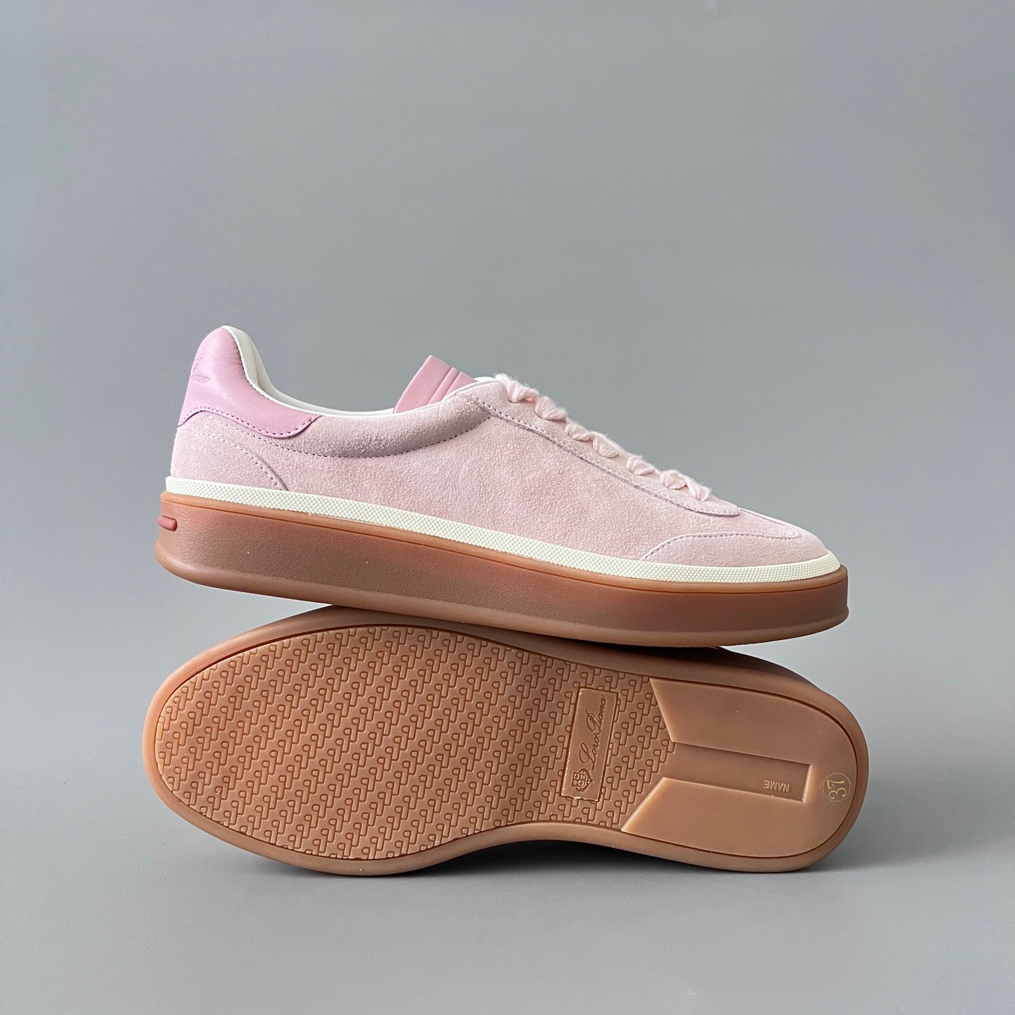 Aurora Custom Loro Piana Classic Play Low-Top Sneaker - Blossom Pink Suede with Transparent Gum Outsole (Unisex Edition) - Image 6