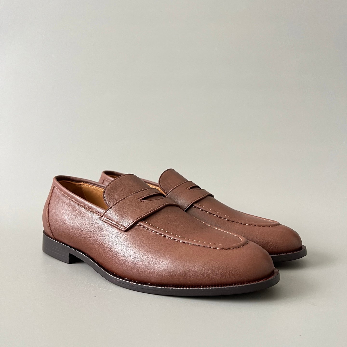 Aurora Custom Loro Piana Mainline Sergio Loafer - Premium Tobacco Brown Smooth Calfskin Edition (Full Leather Sole Custom Edition) - Image 3