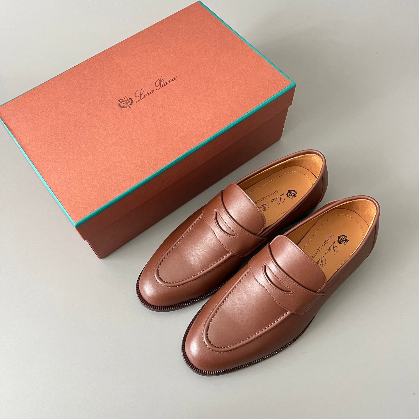 Aurora Custom Loro Piana Mainline Sergio Loafer - Premium Tobacco Brown Smooth Calfskin Edition (Full Leather Sole Custom Edition) - Image 9
