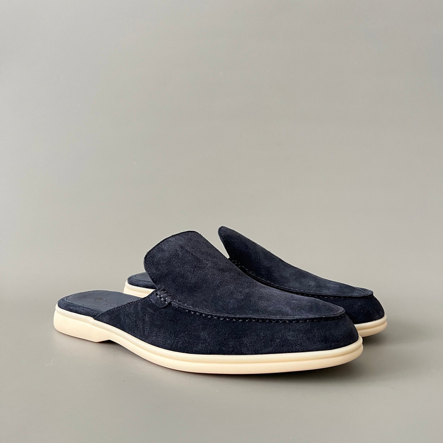 Aurora Custom Loro Piana Mainline Summer Walk Backless Loafer Mule - Premium Deep Navy Suede & Iconic White Rubber Sole Edition - Image 3