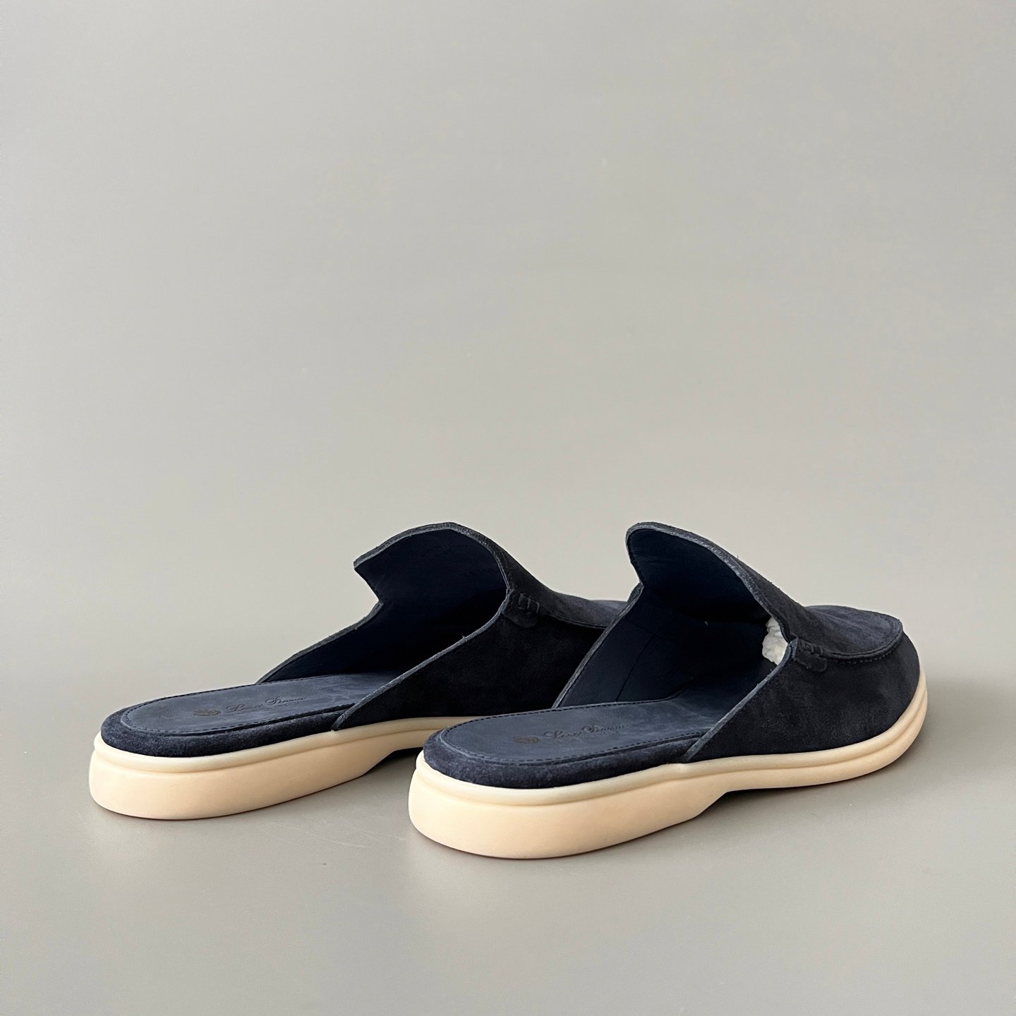 Aurora Custom Loro Piana Mainline Summer Walk Backless Loafer Mule - Premium Deep Navy Suede & Iconic White Rubber Sole Edition - Image 4
