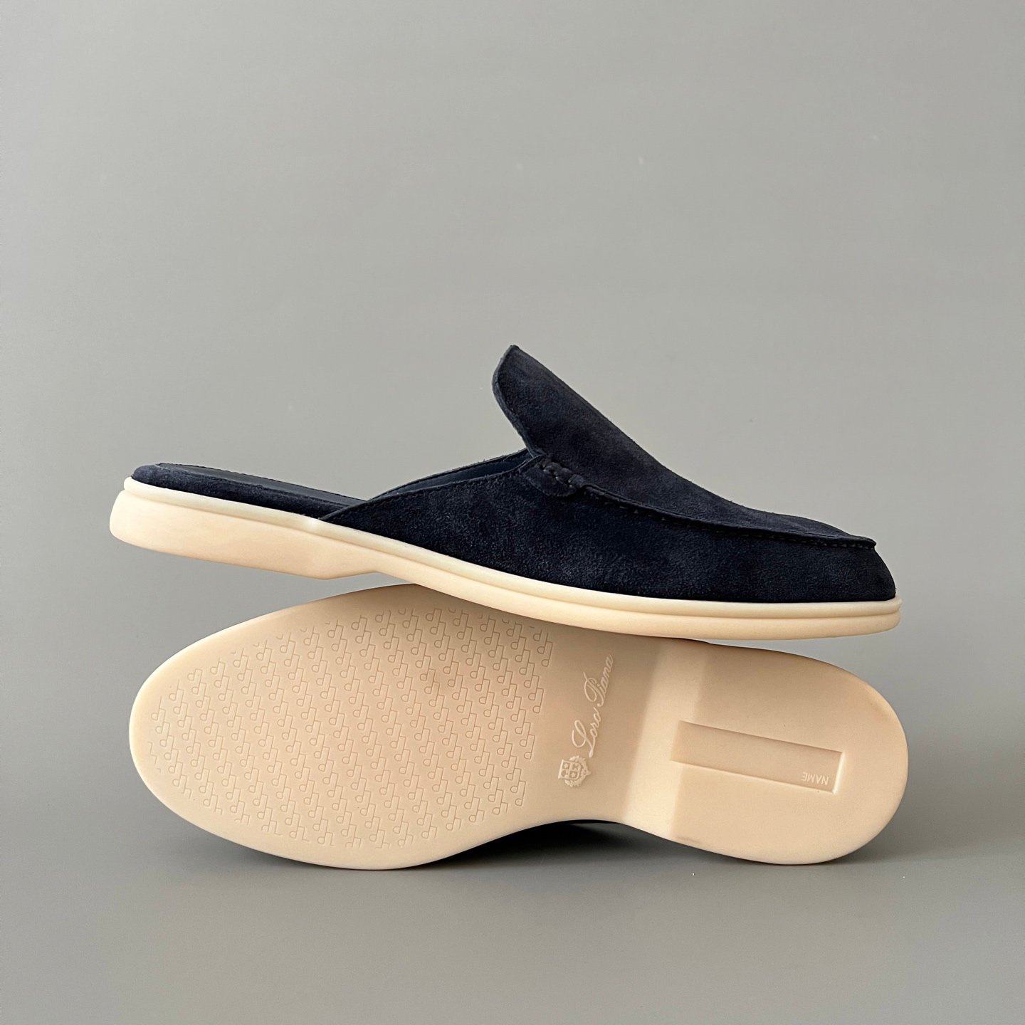 Aurora Custom Loro Piana Mainline Summer Walk Backless Loafer Mule - Premium Deep Navy Suede & Iconic White Rubber Sole Edition - Image 6