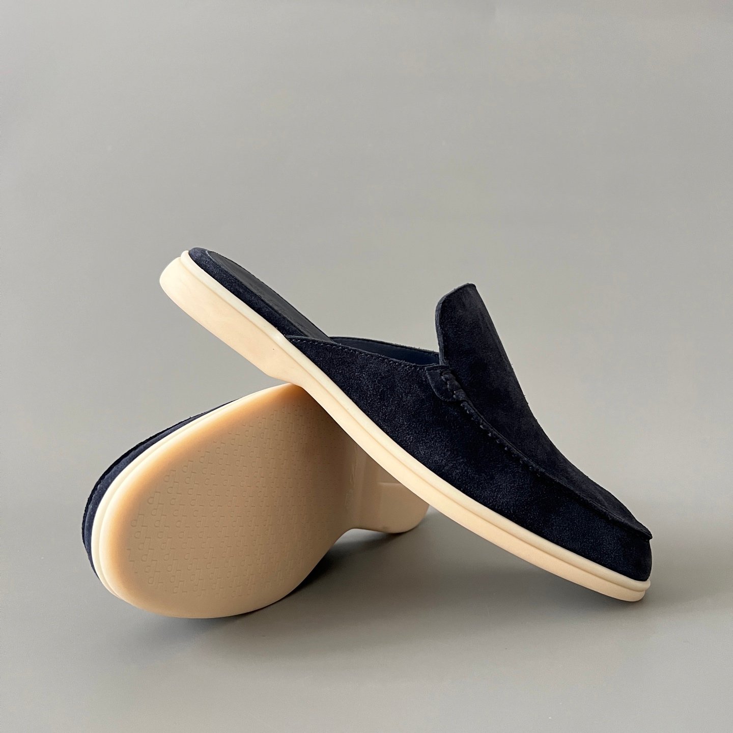Aurora Custom Loro Piana Mainline Summer Walk Backless Loafer Mule - Premium Deep Navy Suede & Iconic White Rubber Sole Edition - Image 7