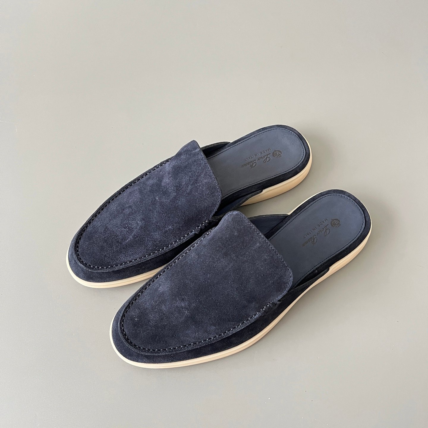 Aurora Custom Loro Piana Mainline Summer Walk Backless Loafer Mule - Premium Deep Navy Suede & Iconic White Rubber Sole Edition - Image 8