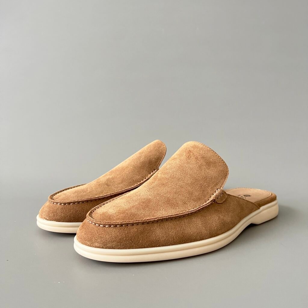 Aurora Custom Loro Piana Mainline Summer Walk Backless Loafer Mule - Premium Fox Tan Suede & Iconic White Rubber Sole Edition