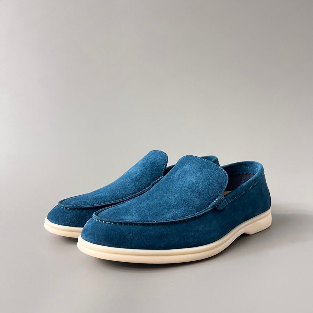 Aurora Custom Loro Piana Mainline Summer Walk Loafer - Premium Ocean Teal Suede & Iconic White Rubber Sole Edition