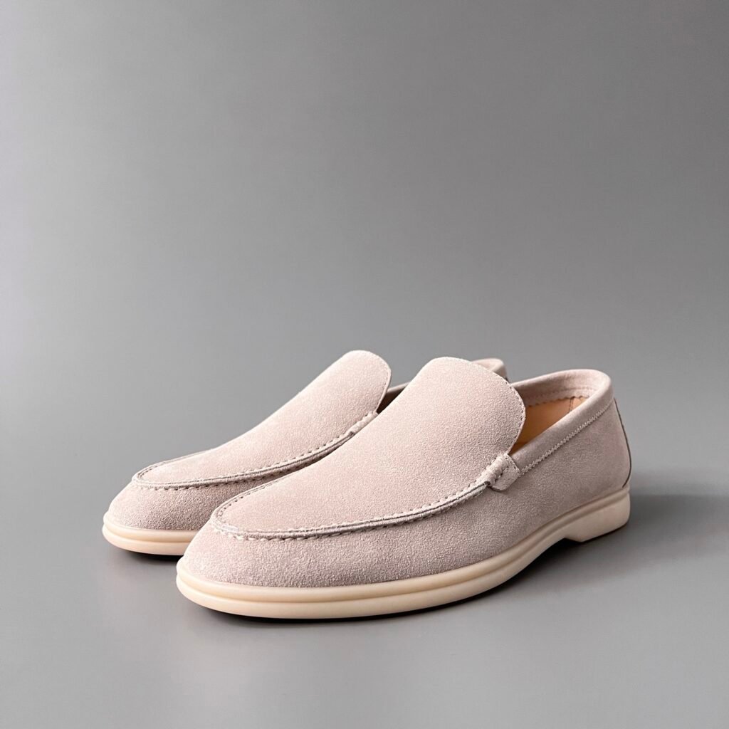 Aurora Custom Loro Piana Mainline Summer Walk Loafer - Premium Alabaster Beige Suede & Iconic White Rubber Sole Edition