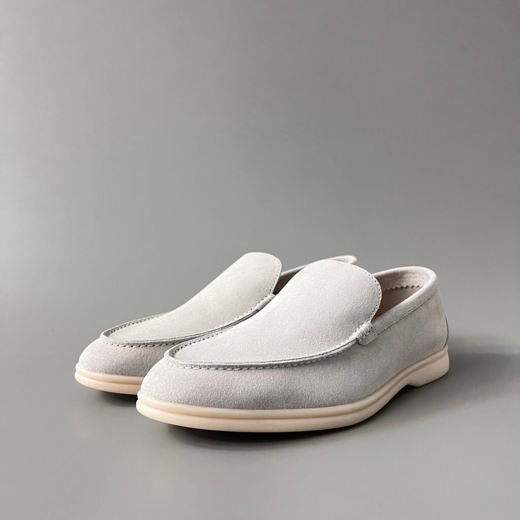 Aurora Custom Loro Piana Mainline Summer Walk Loafer - Premium Stone Grey Suede & Iconic White Rubber Sole Edition