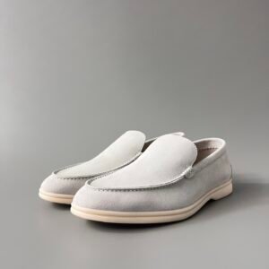 Aurora Custom Loro Piana Mainline Summer Walk Loafer - Premium Stone Grey Suede & Iconic White Rubber Sole Edition