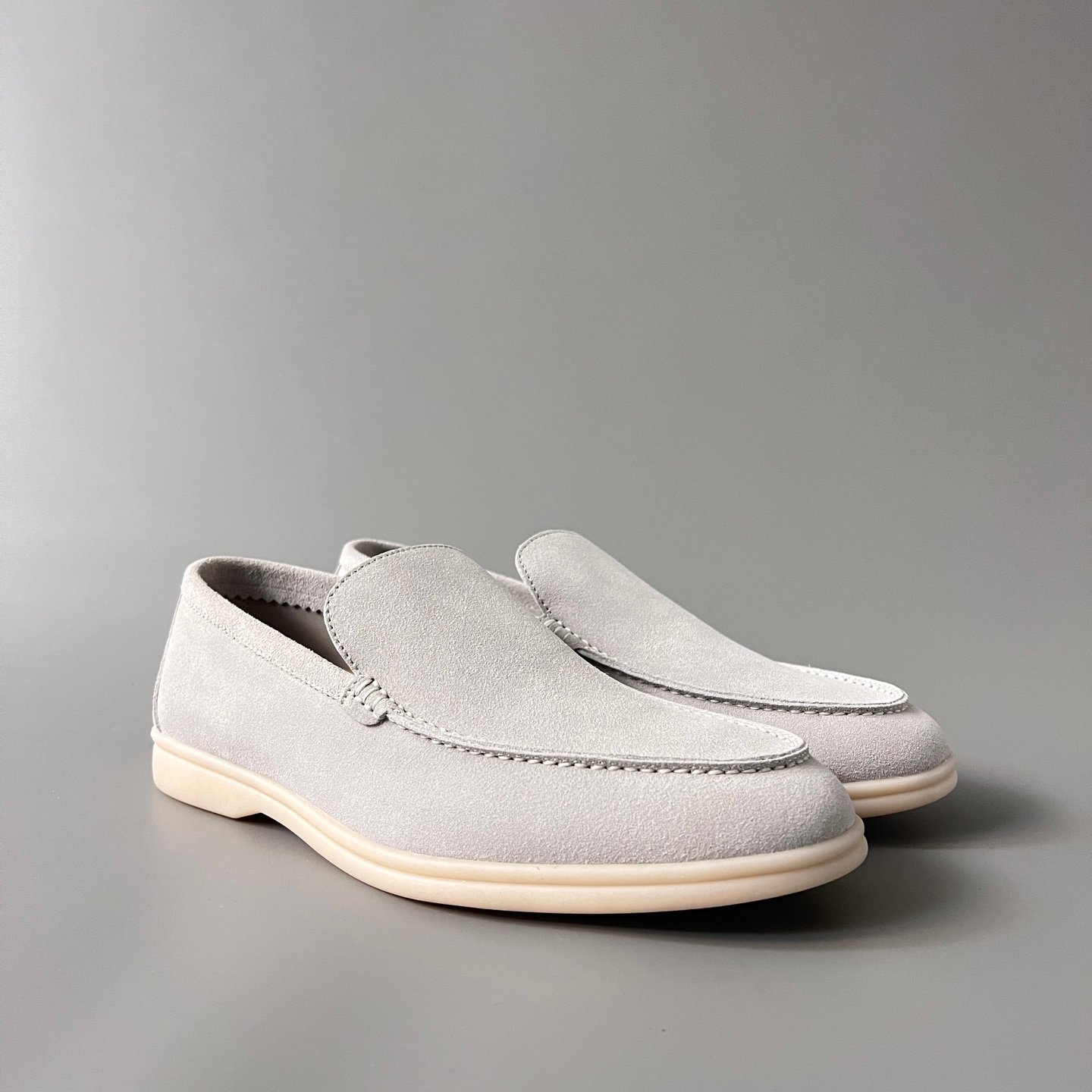 Aurora Custom Loro Piana Mainline Summer Walk Loafer - Premium Stone Grey Suede & Iconic White Rubber Sole Edition - Image 3
