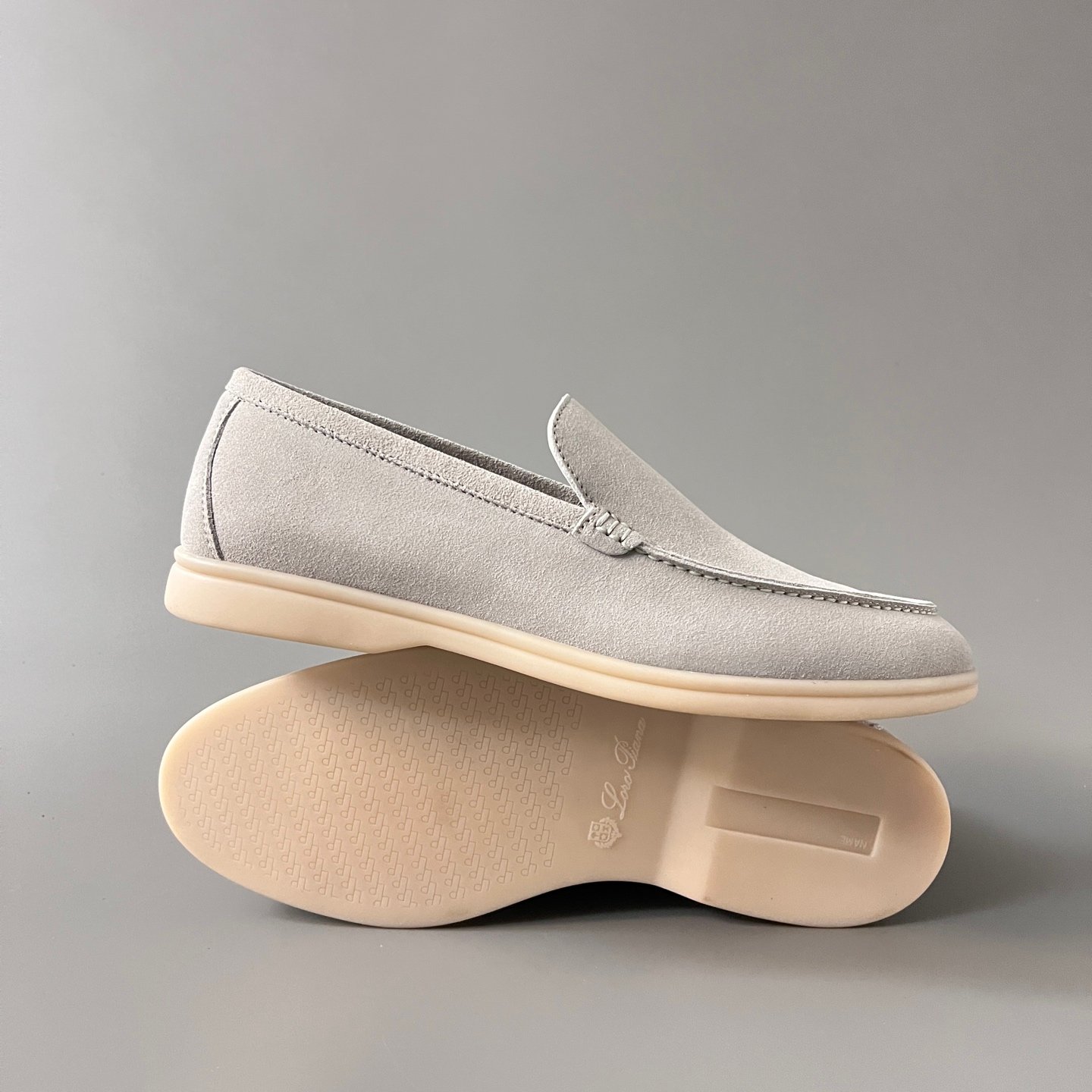 Aurora Custom Loro Piana Mainline Summer Walk Loafer - Premium Stone Grey Suede & Iconic White Rubber Sole Edition - Image 6