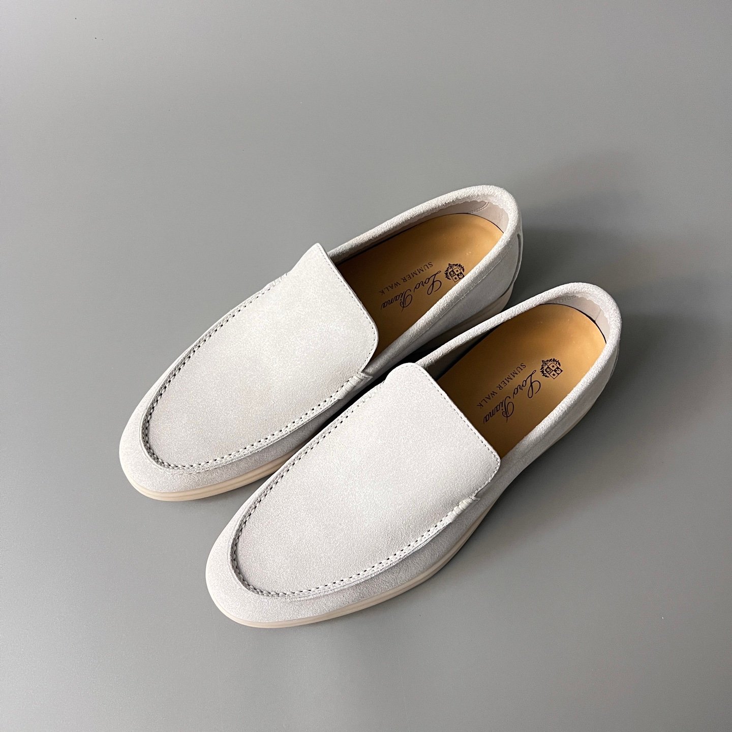 Aurora Custom Loro Piana Mainline Summer Walk Loafer - Premium Stone Grey Suede & Iconic White Rubber Sole Edition - Image 8