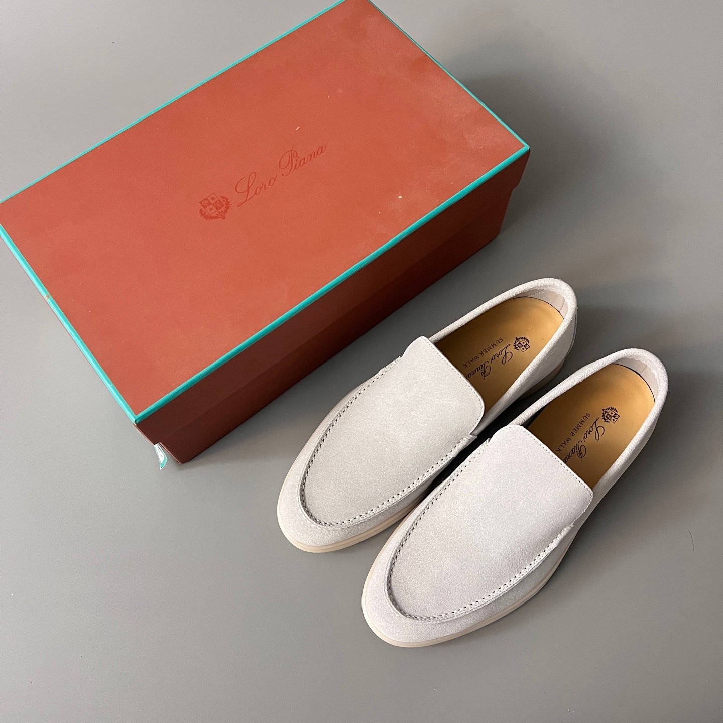 Aurora Custom Loro Piana Mainline Summer Walk Loafer - Premium Stone Grey Suede & Iconic White Rubber Sole Edition - Image 9