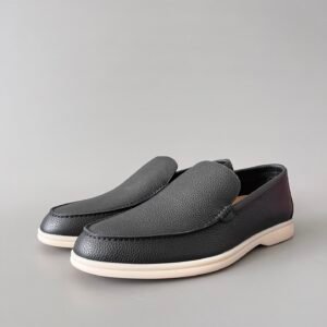 Aurora Custom Loro Piana Mainline Summer Walk Loafer - Premium Black Grained Leather & Iconic White Rubber Sole Edition