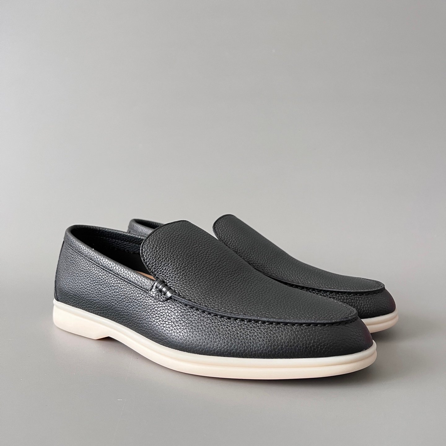 Aurora Custom Loro Piana Mainline Summer Walk Loafer - Premium Black Grained Leather & Iconic White Rubber Sole Edition - Image 3