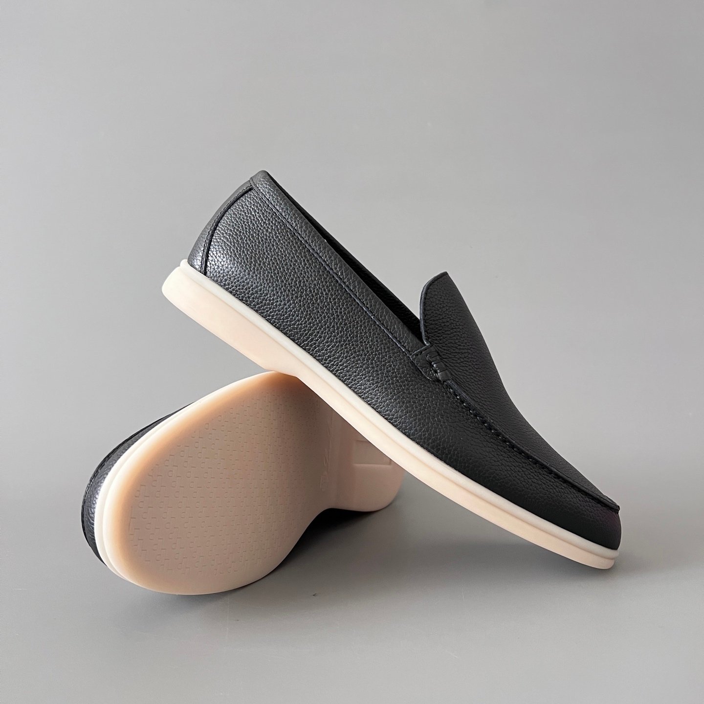 Aurora Custom Loro Piana Mainline Summer Walk Loafer - Premium Black Grained Leather & Iconic White Rubber Sole Edition - Image 7