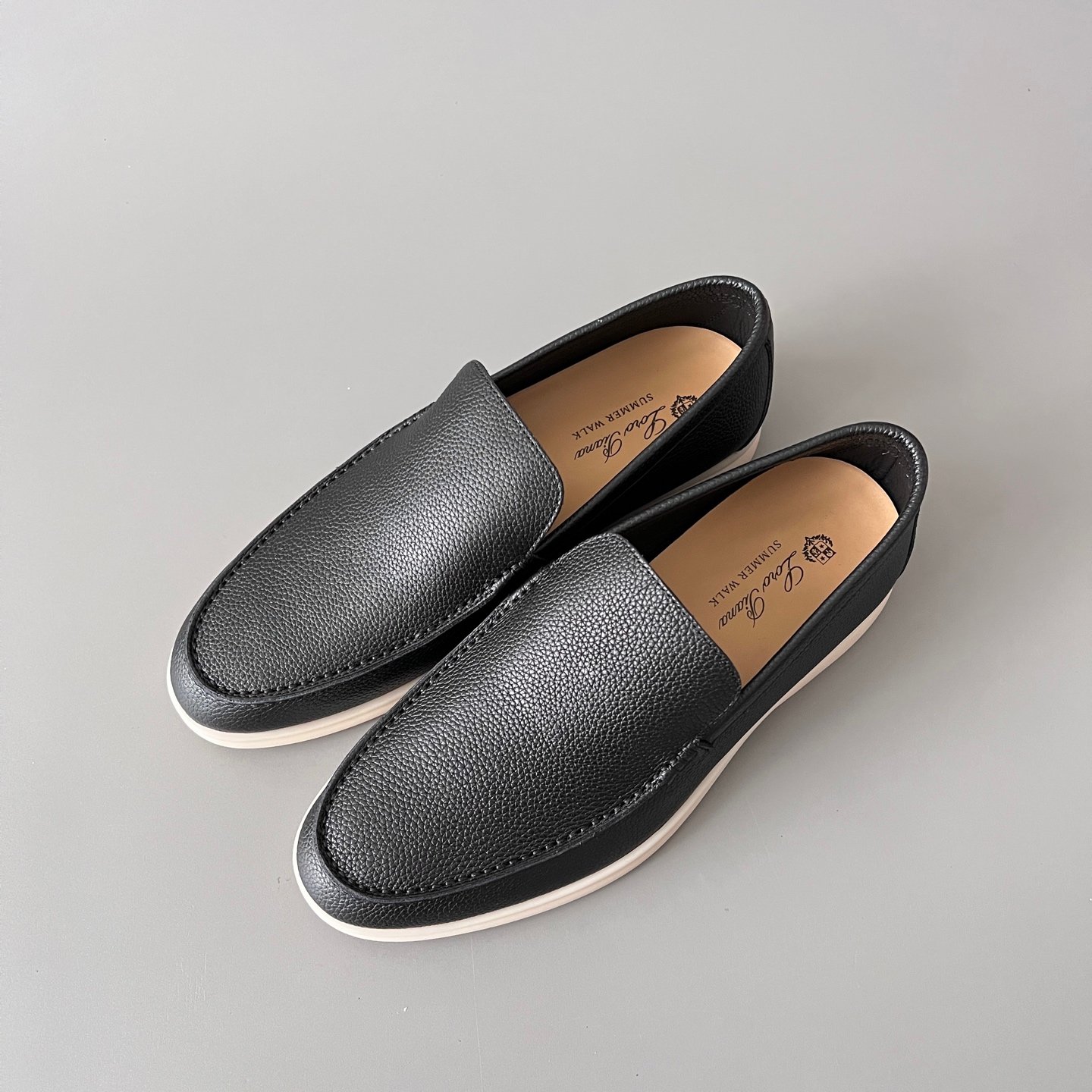 Aurora Custom Loro Piana Mainline Summer Walk Loafer - Premium Black Grained Leather & Iconic White Rubber Sole Edition - Image 8
