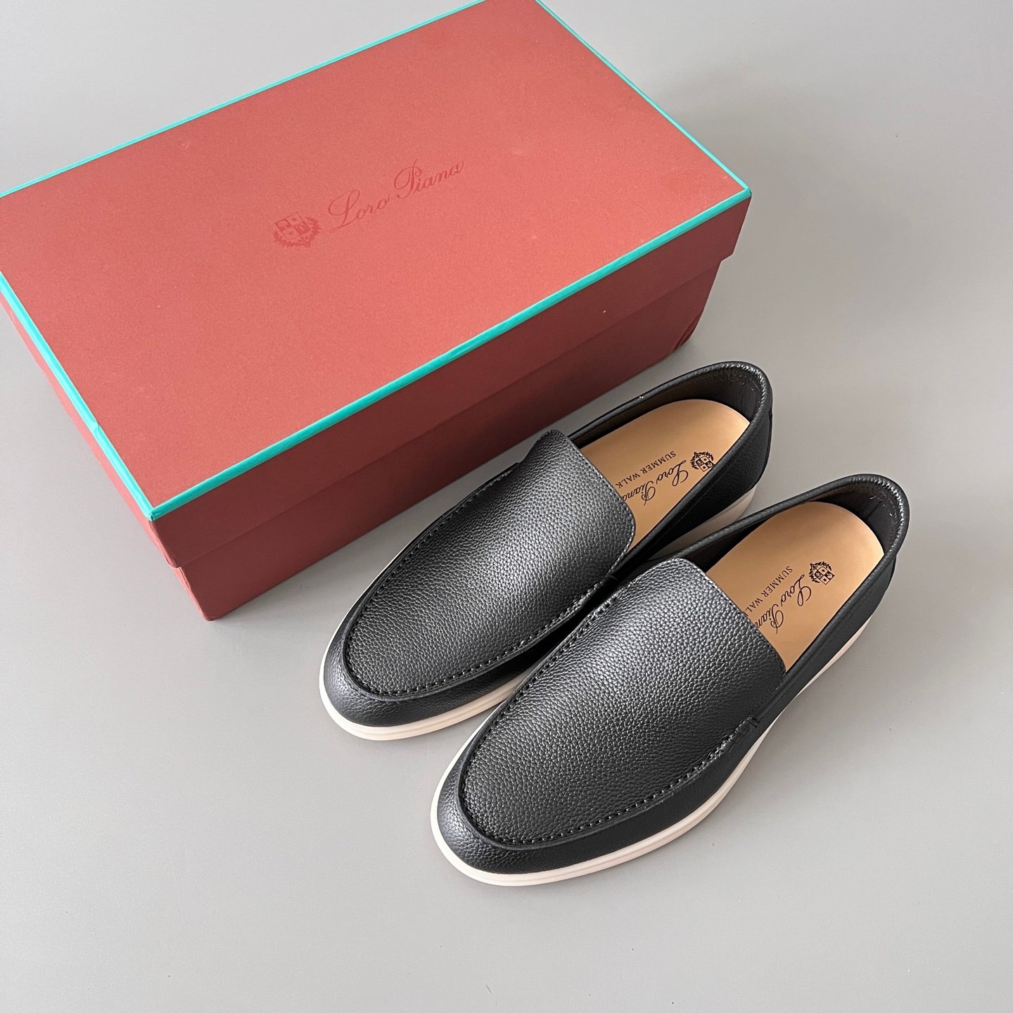 Aurora Custom Loro Piana Mainline Summer Walk Loafer - Premium Black Grained Leather & Iconic White Rubber Sole Edition - Image 9