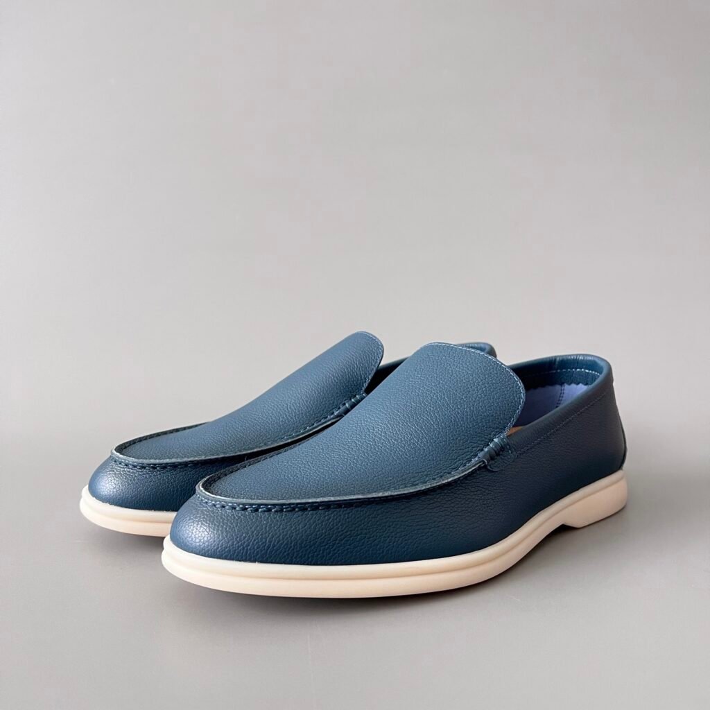 Aurora Custom Loro Piana Mainline Summer Walk Loafer - Premium Ocean Blue Grained Leather & Iconic White Rubber Sole Edition