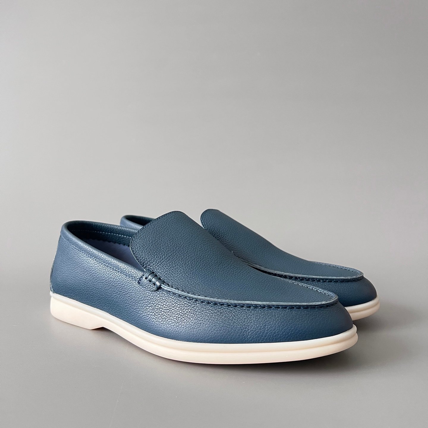 Aurora Custom Loro Piana Mainline Summer Walk Loafer - Premium Ocean Blue Grained Leather & Iconic White Rubber Sole Edition - Image 3