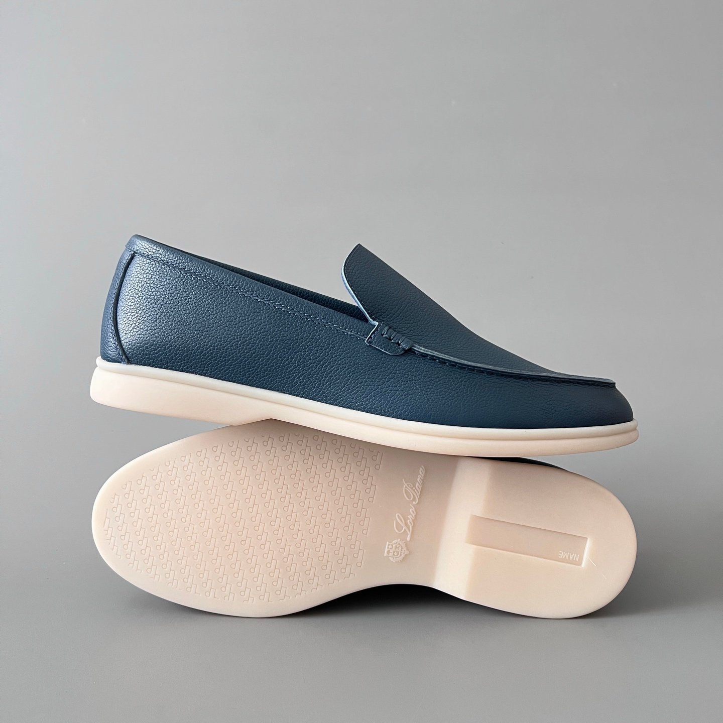 Aurora Custom Loro Piana Mainline Summer Walk Loafer - Premium Ocean Blue Grained Leather & Iconic White Rubber Sole Edition - Image 6