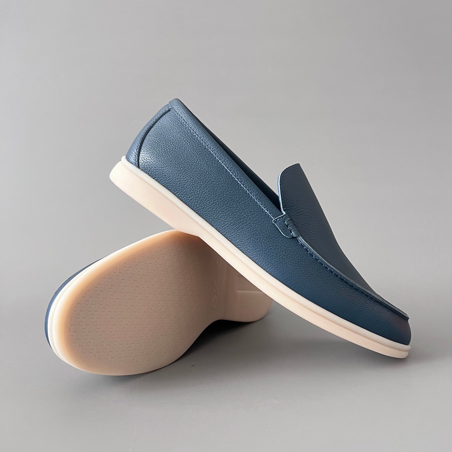 Aurora Custom Loro Piana Mainline Summer Walk Loafer - Premium Ocean Blue Grained Leather & Iconic White Rubber Sole Edition - Image 7