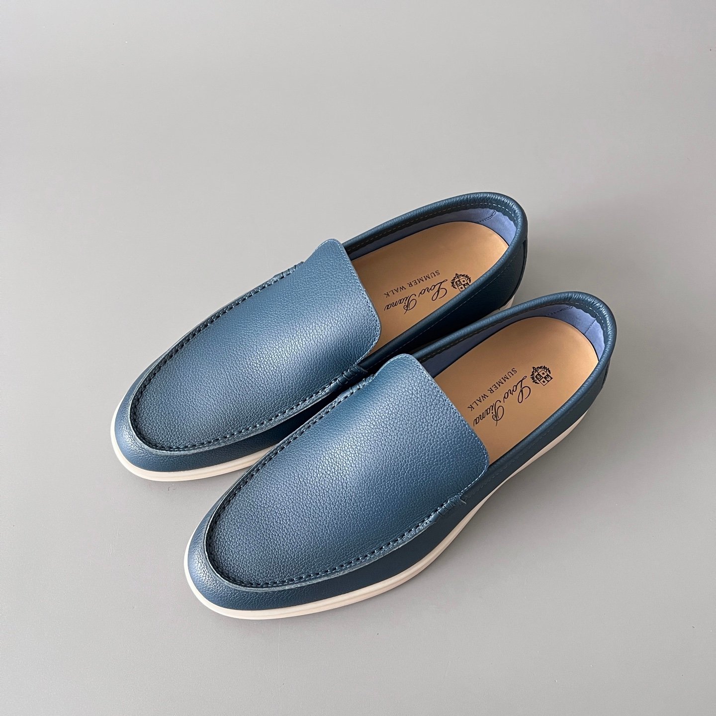 Aurora Custom Loro Piana Mainline Summer Walk Loafer - Premium Ocean Blue Grained Leather & Iconic White Rubber Sole Edition - Image 8