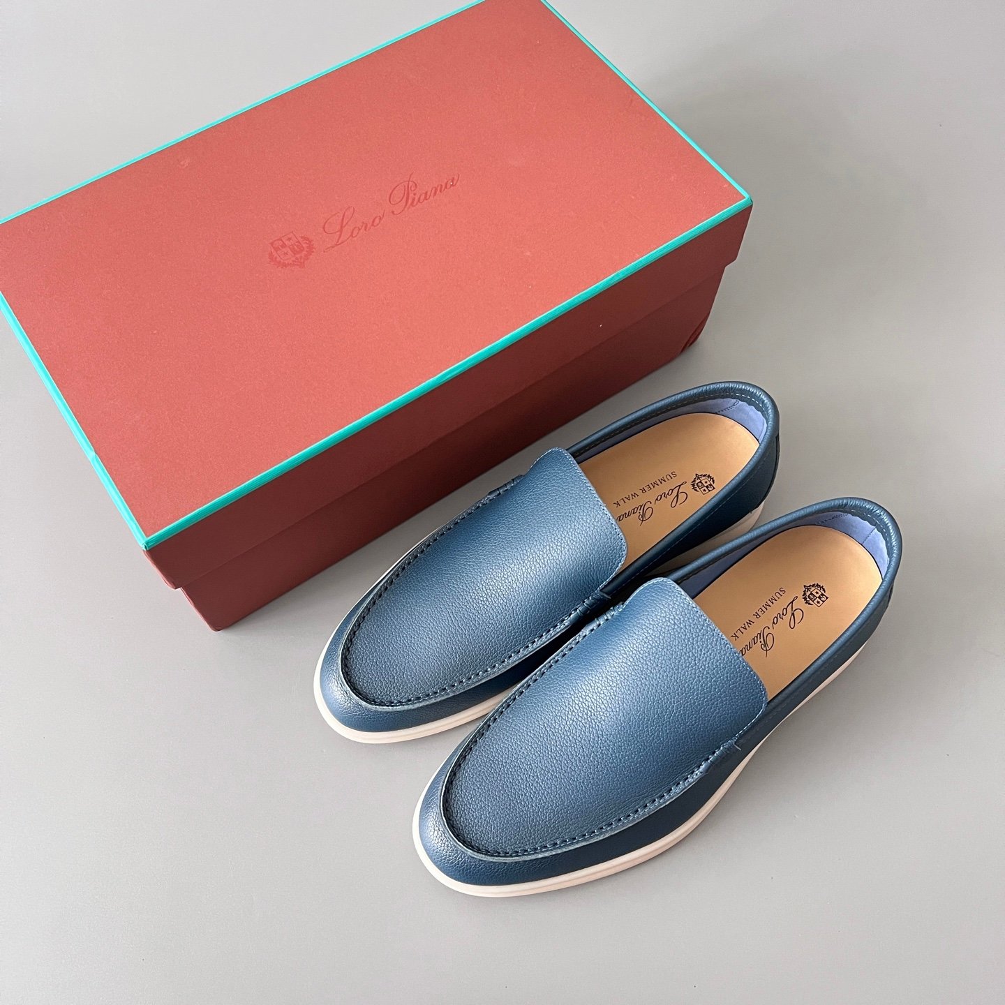 Aurora Custom Loro Piana Mainline Summer Walk Loafer - Premium Ocean Blue Grained Leather & Iconic White Rubber Sole Edition - Image 9