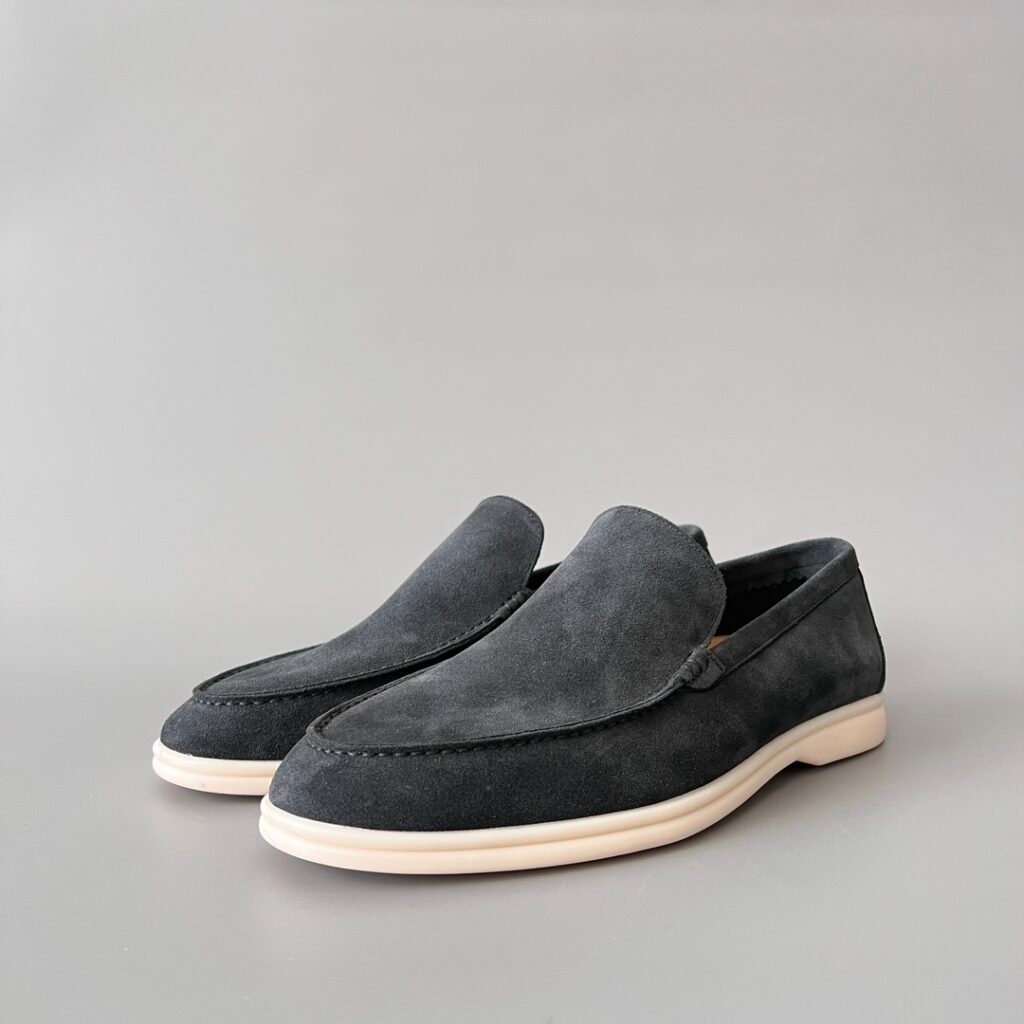 Aurora Custom Loro Piana Mainline Summer Walk Loafer - Premium Charcoal Black Suede & Iconic White Rubber Sole Edition