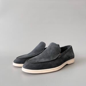 Aurora Custom Loro Piana Mainline Summer Walk Loafer - Premium Charcoal Black Suede & Iconic White Rubber Sole Edition