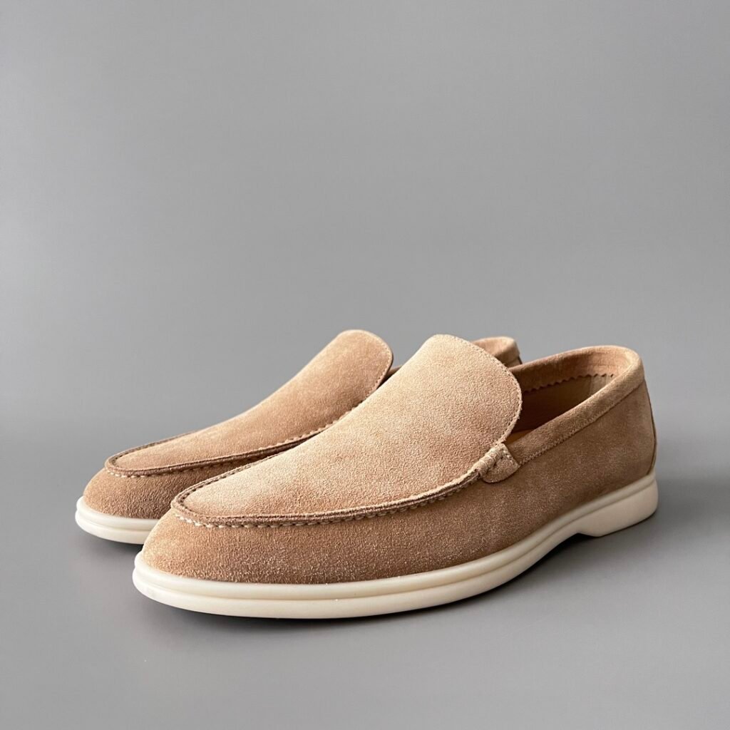 Aurora Custom Loro Piana Mainline Summer Walk Loafer - Premium Desert Sand Suede & Iconic White Rubber Sole Edition